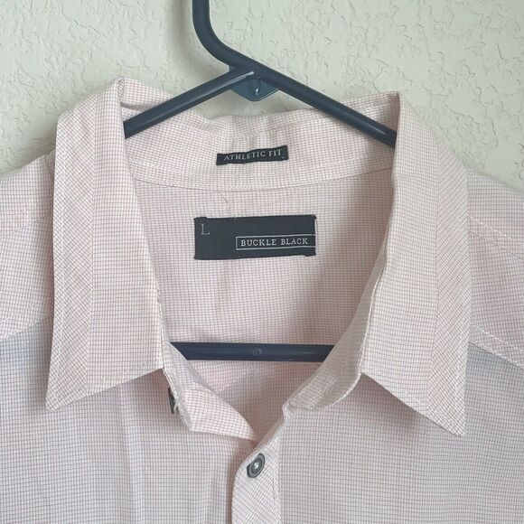 Buckle Black Mens Large Button Up Shirt Peach Long Sleeve Cotton Athletic Fit - Picture 5 of 10